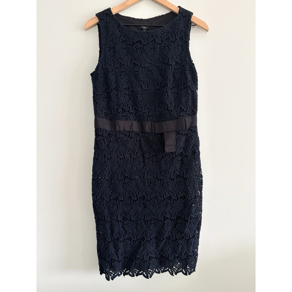 Talbots Lace Sheath Dress Sleeveless Navy Blue Size 6 Cocktail Party Wedding